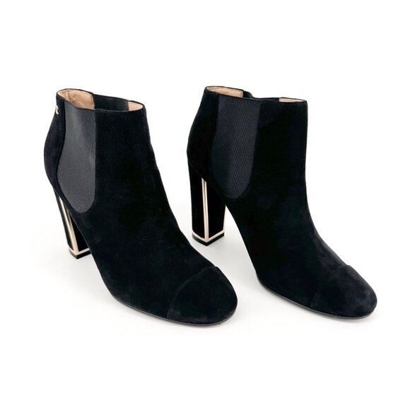 Chanel Cap Toe Ankle Boots EU 39 US 8-8.5 Black Suede Block Heel Chelsea Booties - Picture 1 of 13